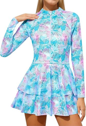 Girls Long Sleeve Swimsuit Swim Skirt One Piece Rash Guard for Girls Bathing Suit Size 6-16 Years in Kuwait