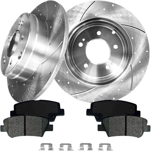 PM Auto Set of 6 Rear 284mm Drilled Slotted Brake Disc Rotors-Ceramic Brake Pad Kit Replacement For 2010-2017 Hyundai Azera in Saudi Arabia