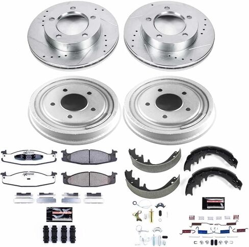 PowerStop Front & Rear Brake Kit + Drums For Ford Bronco 1994-96 - Truck & Tow Carbon Fiber Ceramic Brake Pads + Drilled & Slotted Rotors Upgrade, K15461DK-36 in Saudi Arabia