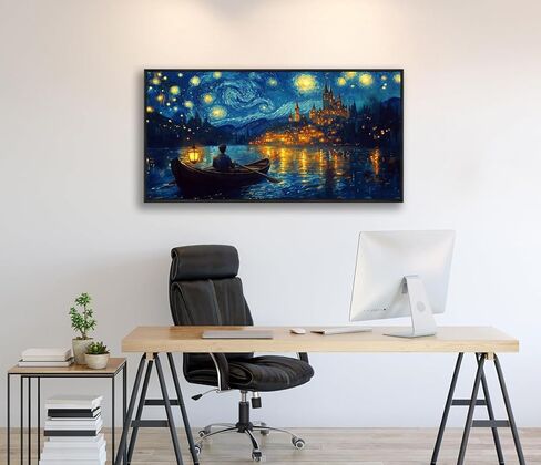 Wall Art Canvas Print Starry Night Over the Rhone by Van Gogh 20 x 40 inches Framed Home Artwork Decor Canvas Art Painting Living Room for Bedroom Office Wall Decor in Saudi Arabia