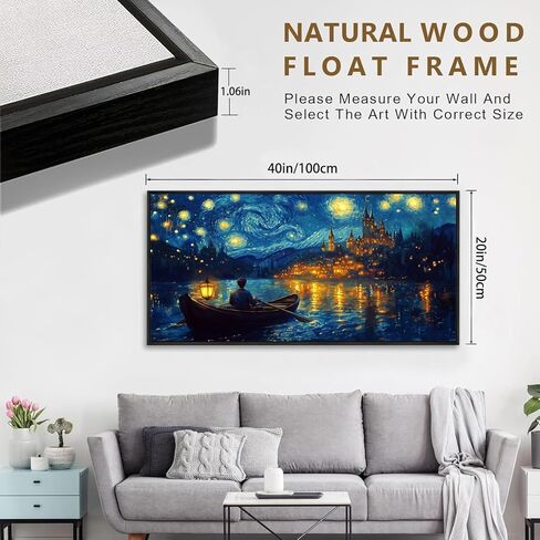 Wall Art Canvas Print Starry Night Over the Rhone by Van Gogh 20 x 40 inches Framed Home Artwork Decor Canvas Art Painting Living Room for Bedroom Office Wall Decor in Saudi Arabia