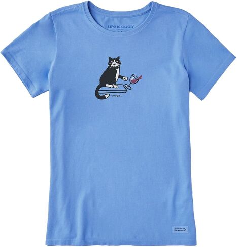 Life is Good. Women's Oops Cat Short Sleeve Crusher Tee, Cornflower Blue in Saudi Arabia