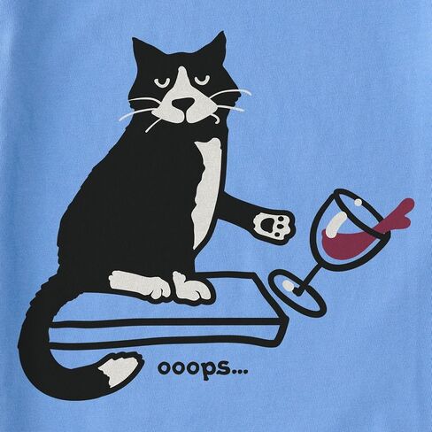 Life is Good. Women's Oops Cat Short Sleeve Crusher Tee, Cornflower Blue in Saudi Arabia