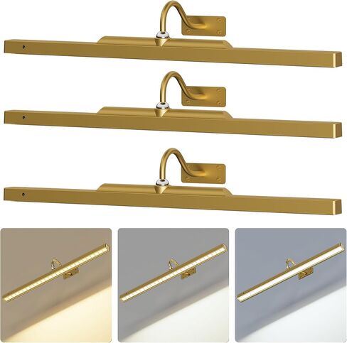 2 Pack 24 Inch Wall Lights for Pictures - Brass Cordless Rechargeable Wall Sconces with Dimmable Remote for Above Mirror, Painting & Décor in Kuwait