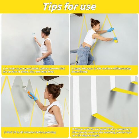 22 لفة من شريط الرسامين الأصفر مقاس 5.08 سم × 55 ياردة، شريط لاصق للرسامين لا يترك بقايا على الحائط، شريط الفنان، شريط تشطيب الحواف لتزيين اللوحة الجدارية، مستلزمات DIY in Kuwait