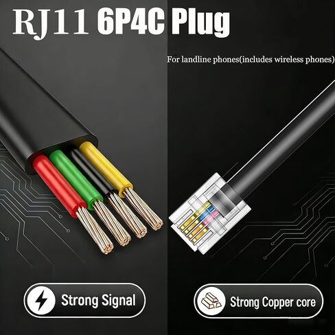 Phone Extension Cord 15 FT Long Phone Cable Line Wire, with Standard RJ11 Plug andIncludes Telephone Inline Coupler RJ11 Splitter and 15 Cable Clip Holders, Black in Kuwait