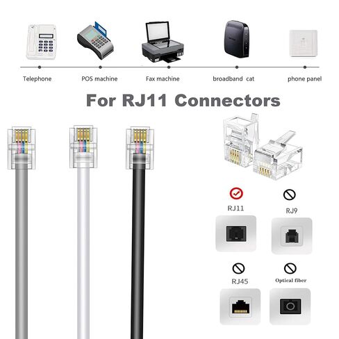 Phone Extension Cord 15 FT Long Phone Cable Line Wire, with Standard RJ11 Plug andIncludes Telephone Inline Coupler RJ11 Splitter and 15 Cable Clip Holders, Black in Kuwait