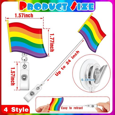 Gueevin 4 قطع قوس قزح شارة بكرة قوس قزح شارة حامل قابل للسحب معرف شارة بكرة LGBT شارة حامل مع مشبك التمساح الدوار للنساء الرجال مكتب مفتاح بطاقة اسم العلامة، 4 أنماط in Kuwait