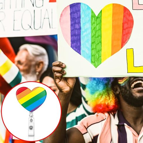 Gueevin 4 قطع قوس قزح شارة بكرة قوس قزح شارة حامل قابل للسحب معرف شارة بكرة LGBT شارة حامل مع مشبك التمساح الدوار للنساء الرجال مكتب مفتاح بطاقة اسم العلامة، 4 أنماط in Kuwait