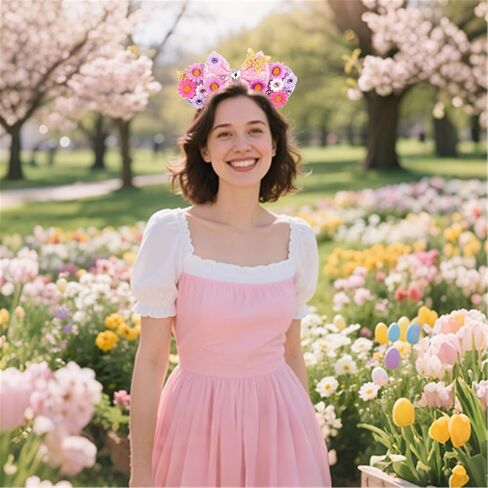 Kiddale Flowers Mouse Ears Headband for Easter Spring Park Trip Halloween Cosplay Decoration in Saudi Arabia