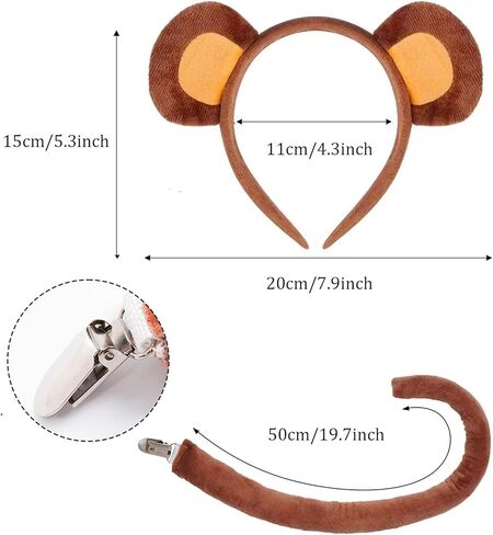 Monkey Costume Accessory Set Monkey Ears Headband and Tail for Adult Women Halloween Animal Cosplay Party Supplies Masquerade Costumes in Saudi Arabia