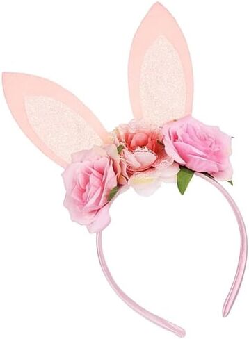 ASIJUNTYECHO Easter Bunny Ears headband,Pink Bunny Ears Flower Headband Easter Hair Accessories,Easter Wedding Birthday Party Rabbit Cosplay Costume Accessories in Kuwait