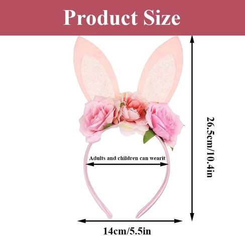 ASIJUNTYECHO Easter Bunny Ears headband,Pink Bunny Ears Flower Headband Easter Hair Accessories,Easter Wedding Birthday Party Rabbit Cosplay Costume Accessories in Kuwait