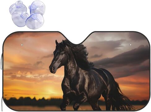Windshield Sun Shade for Car Trucks SUV Black Horse Retractable Front Window Sun Visor Foldable Sunshade Protector for Car Windshield Keep Your Vehicle Cool 55 X 29.9Inch in Saudi Arabia