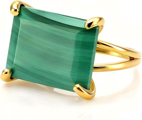 خاتم الملكيت بقطع الزمرد - خاتم من الفضة الإسترليني عيار 925 من الأحجار الكريمة - مجوهرات من الحجر المستطيل الأخضر - مجوهرات فضية حديثة - خواتم أحجار كريمة جريئة للسيدات in Kuwait