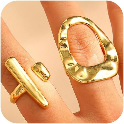 Chunky Statement Gold Oval Y2k Pearl Rings Stackable for Women Trendy Charm Geometric Beads Pearls Cluster Open Knuckle Finger Ring Party Jewelry Gift in Saudi Arabia