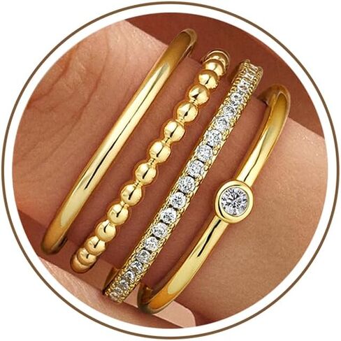 M MOOHAM Gold Thin Rings for Women Non Tarnish, 14K Gold-Plated Thin Stackable Rings for Women Stacking Cubic Zirconia Thumb Statement Ring Set Minimalist Women's Jewelry Gifts Size 6 7 8 9 in Kuwait