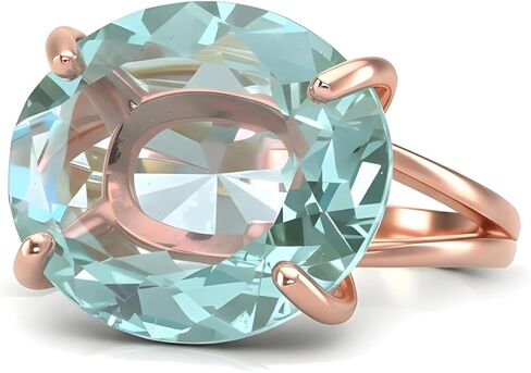 خاتم كوكتيل من التوباز الأزرق من الذهب الوردي - حجر كريم قطع بيضاوي - حجر بخت شهر نوفمبر - خاتم زفاف مصنوع يدوياً in Kuwait