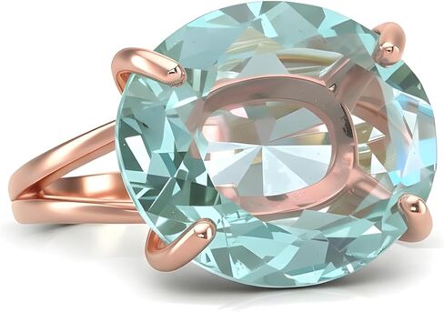 خاتم كوكتيل من التوباز الأزرق من الذهب الوردي - حجر كريم قطع بيضاوي - حجر بخت شهر نوفمبر - خاتم زفاف مصنوع يدوياً in Kuwait