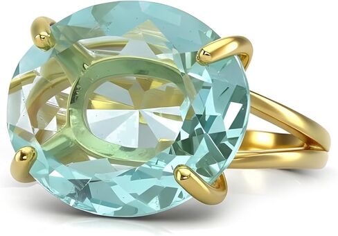 خاتم كوكتيل من التوباز الأزرق من الذهب الوردي - حجر كريم قطع بيضاوي - حجر بخت شهر نوفمبر - خاتم زفاف مصنوع يدوياً in Kuwait