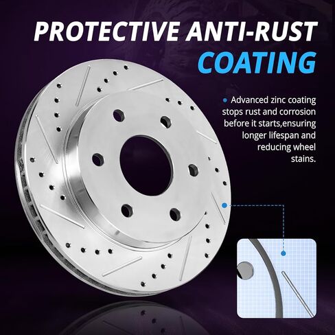 Rear Brake Rotors Replacement for Ford F-150 2004 2005 2006 2007 2008 2009 2010 2011, Lincoln Mark LT 2006 2007 2008 Brakes, Drilled and Slotted Rear 13.66" in Kuwait