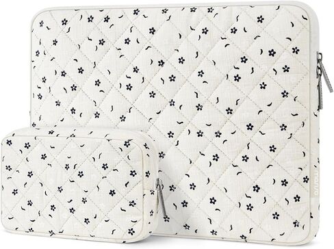 حقيبة كمبيوتر محمول MOSISO مقاس 13-14 بوصة، حافظة كمبيوتر محمول منتفخة مقاس 13.3 بوصة متوافقة مع MacBook Air 13.6/Pro 13/Pro 14، HP Dell ASUS Lenovo، غطاء حقيبة حمل مبطن مربع مع حقيبة صغيرة، زهور زرقاء وبيضاء in Kuwait