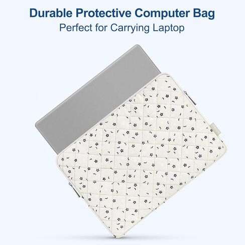 حقيبة كمبيوتر محمول MOSISO مقاس 13-14 بوصة، حافظة كمبيوتر محمول منتفخة مقاس 13.3 بوصة متوافقة مع MacBook Air 13.6/Pro 13/Pro 14، HP Dell ASUS Lenovo، غطاء حقيبة حمل مبطن مربع مع حقيبة صغيرة، زهور زرقاء وبيضاء in Kuwait