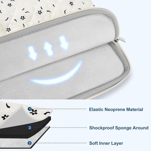 حقيبة كمبيوتر محمول MOSISO مقاس 13-14 بوصة، حافظة كمبيوتر محمول منتفخة مقاس 13.3 بوصة متوافقة مع MacBook Air 13.6/Pro 13/Pro 14، HP Dell ASUS Lenovo، غطاء حقيبة حمل مبطن مربع مع حقيبة صغيرة، زهور زرقاء وبيضاء in Kuwait