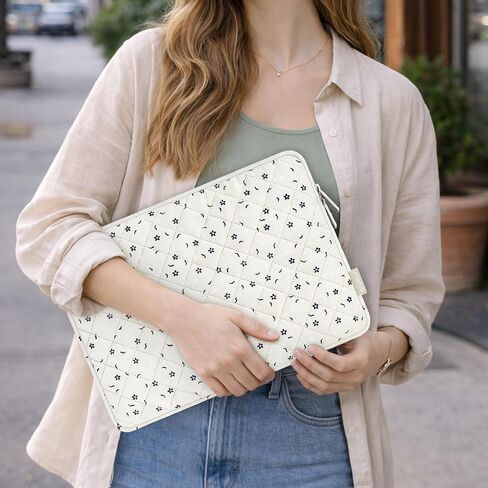 حقيبة كمبيوتر محمول MOSISO مقاس 13-14 بوصة، حافظة كمبيوتر محمول منتفخة مقاس 13.3 بوصة متوافقة مع MacBook Air 13.6/Pro 13/Pro 14، HP Dell ASUS Lenovo، غطاء حقيبة حمل مبطن مربع مع حقيبة صغيرة، زهور زرقاء وبيضاء in Kuwait