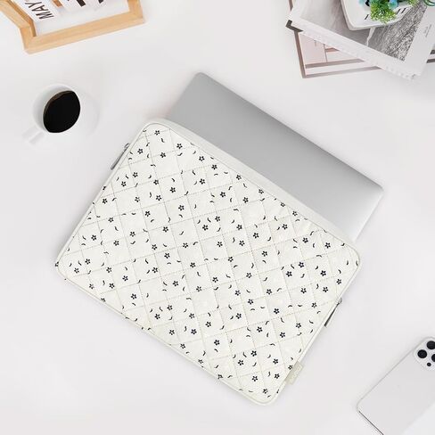 حقيبة كمبيوتر محمول MOSISO مقاس 13-14 بوصة، حافظة كمبيوتر محمول منتفخة مقاس 13.3 بوصة متوافقة مع MacBook Air 13.6/Pro 13/Pro 14، HP Dell ASUS Lenovo، غطاء حقيبة حمل مبطن مربع مع حقيبة صغيرة، زهور زرقاء وبيضاء in Kuwait