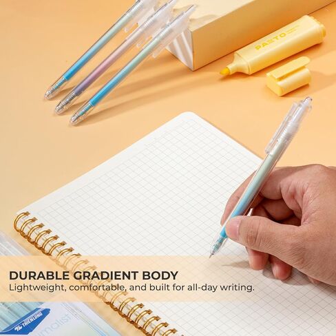 Minimalist 6 PCs Retractable Gel Pens Black Ink 0.5mm, Super Quick-Dry Ink, Soft Pastel Gradient Barrels, Perfect for Children, Students, Teachers, College, Workers in Saudi Arabia