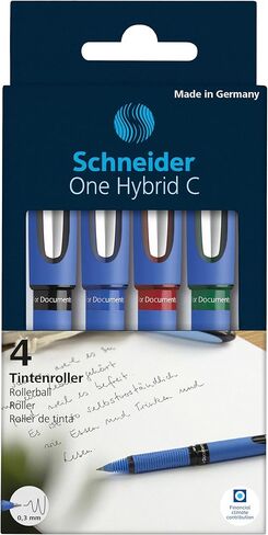 Schneider C Products One Hybrid 03 Rollerball Pen Hybrid conical tip, Assorted Colours, Pack of 4 Case, Blue,Green,Red,Black, 0.3 mm in Saudi Arabia