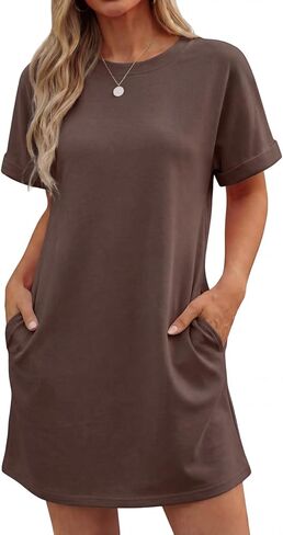 GRECERELLE Women's Summer Short Sleeve Tee Shirt Dress Crew Neck Casual Mini Sundress with Pockets in Saudi Arabia