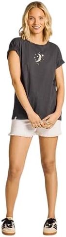 Life is Good. Women's Moon Maiden and Star Short Sleeve Textured Slub Tee, Faded Black in Saudi Arabia
