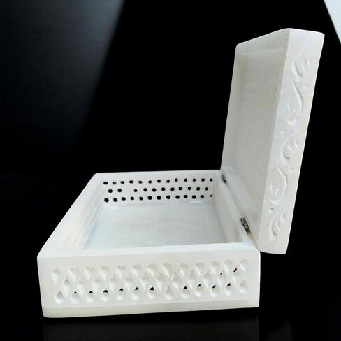 Vintage Onyx Marble Alabaster Trinket Box 6x4x2"inch | Hinged Lid Footed Jewelry Box | Decorative Storage for Keepsakes, Rings & Gifts | Mini Marble Box for Home Décor in Saudi Arabia