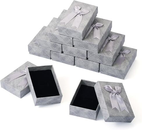 12Pcs Jewelry Boxes Set Rectangle Jewelry Storage Boxes with Black Sponge 3.62x2.44x1.18 Inch Cardboard Paper Jewelry Packaging Boxes for Necklace Rings Earrings - Gray in Kuwait