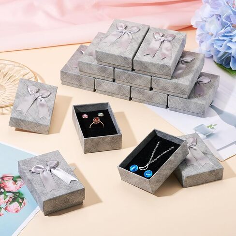 12Pcs Jewelry Boxes Set Rectangle Jewelry Storage Boxes with Black Sponge 3.62x2.44x1.18 Inch Cardboard Paper Jewelry Packaging Boxes for Necklace Rings Earrings - Gray in Kuwait