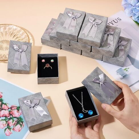 12Pcs Jewelry Boxes Set Rectangle Jewelry Storage Boxes with Black Sponge 3.62x2.44x1.18 Inch Cardboard Paper Jewelry Packaging Boxes for Necklace Rings Earrings - Gray in Kuwait