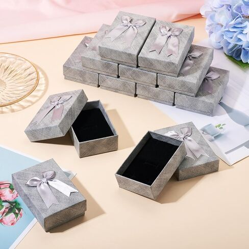 12Pcs Jewelry Boxes Set Rectangle Jewelry Storage Boxes with Black Sponge 3.62x2.44x1.18 Inch Cardboard Paper Jewelry Packaging Boxes for Necklace Rings Earrings - Gray in Kuwait