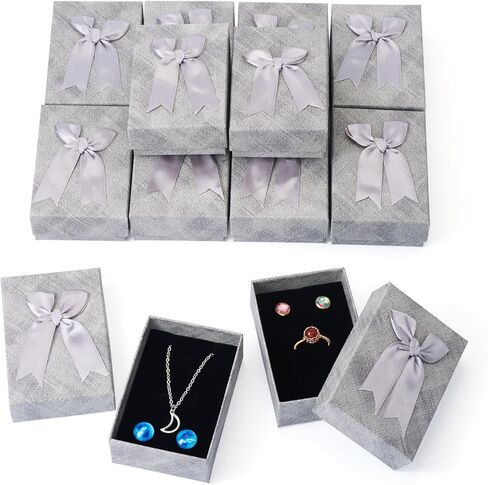 12Pcs Jewelry Boxes Set Rectangle Jewelry Storage Boxes with Black Sponge 3.62x2.44x1.18 Inch Cardboard Paper Jewelry Packaging Boxes for Necklace Rings Earrings - Gray in Kuwait