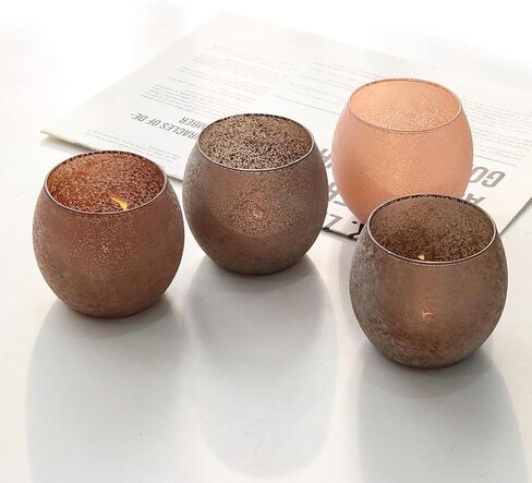 Brown Glass Candle HoldersSet of 4, Vintage Frosted Amber Votive Candle Holders for Thanksgiving Decorations, Decorative Tealight Candle Holders for Wedding Centerpieces, Fall Table Decor in Saudi Arabia