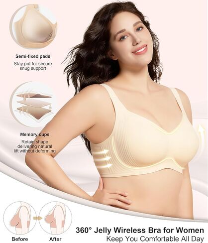 Wireless Jelly Bras for Women,Supportive Seamless T-Shirt Bras,Push Up Comfortable No Underwire Bra with Everyday Bras Nude in Saudi Arabia