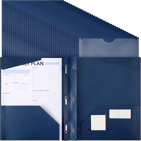 Tenceur 48 Pack Plastic Folders with 3 Prongs Bulk Heavy Duty Folders with Clear Front Pockets and Card Slots with Fasteners Fit Letter-Size Papers for Work School Office (Navy Blue) in Saudi Arabia