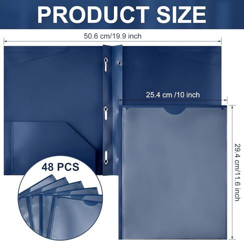 Tenceur 48 Pack Plastic Folders with 3 Prongs Bulk Heavy Duty Folders with Clear Front Pockets and Card Slots with Fasteners Fit Letter-Size Papers for Work School Office (Navy Blue) in Saudi Arabia