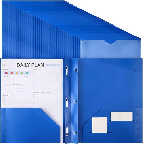Tenceur 48 Pack Plastic Folders with 3 Prongs Bulk Heavy Duty Folders with Clear Front Pockets and Card Slots with Fasteners Fit Letter-Size Papers for Work School Office (Navy Blue) in Saudi Arabia