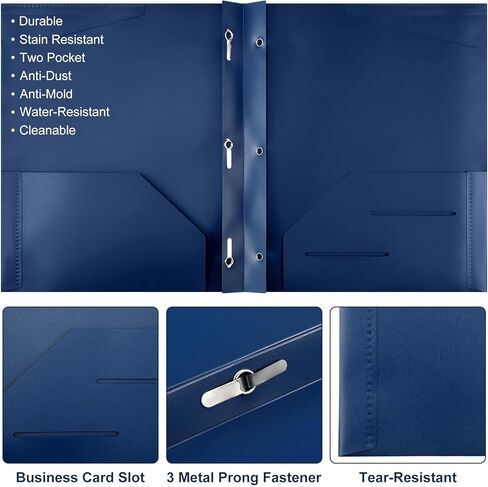 Tenceur 48 Pack Plastic Folders with 3 Prongs Bulk Heavy Duty Folders with Clear Front Pockets and Card Slots with Fasteners Fit Letter-Size Papers for Work School Office (Navy Blue) in Saudi Arabia
