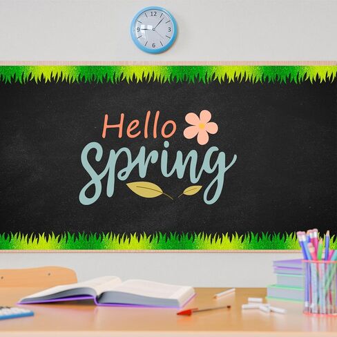 JarThenaAMCS 32.8 Ft Spring Holographic Bulletin Board Border Trim Border Green Grass Self Adhesive Stickers Roll for Classroom Office Party Wall Decor in Saudi Arabia