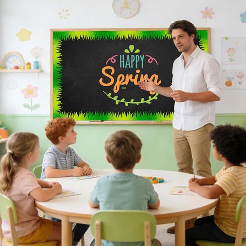 JarThenaAMCS 32.8 Ft Spring Holographic Bulletin Board Border Trim Border Green Grass Self Adhesive Stickers Roll for Classroom Office Party Wall Decor in Saudi Arabia