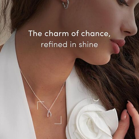 Wishbone Women's Necklaces, 1/8 Carat Lab Grown Diamond Pendant, Dainty 925 Sterling Silver Chain, Hypoallergenic & Light Sterling Silver Necklace, Birthday Gift for Women, Girlfriend, Mom & Sister in Kuwait