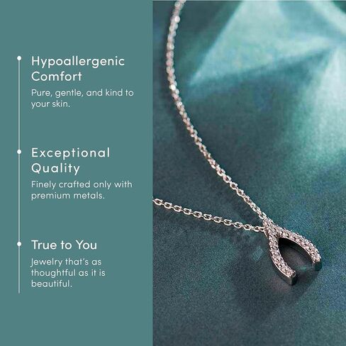 Wishbone Women's Necklaces, 1/8 Carat Lab Grown Diamond Pendant, Dainty 925 Sterling Silver Chain, Hypoallergenic & Light Sterling Silver Necklace, Birthday Gift for Women, Girlfriend, Mom & Sister in Kuwait